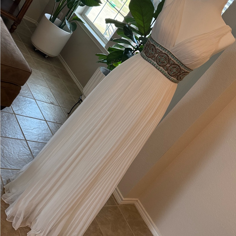Sherri Hill White Prom Dress with Gold Accents